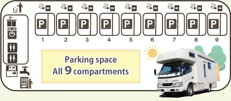 9 parking spaces